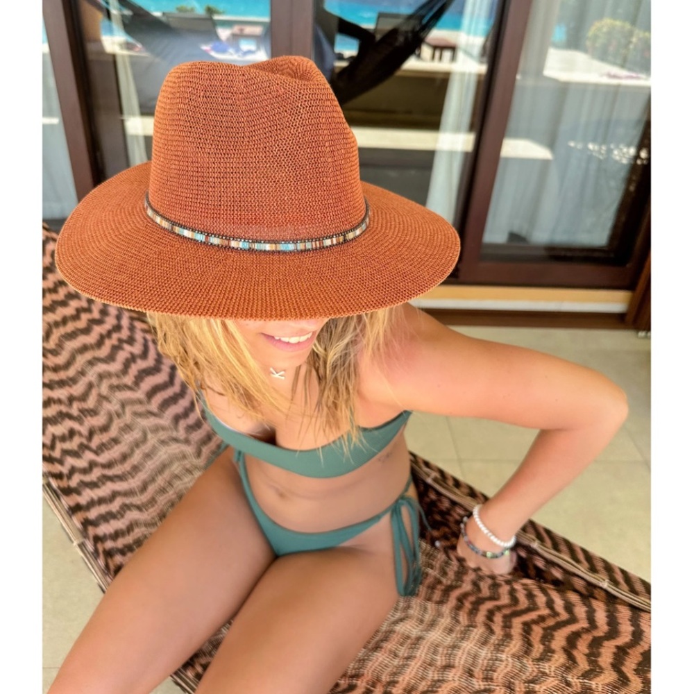 Knit Rhinestone Band Panama Hat OS NWT